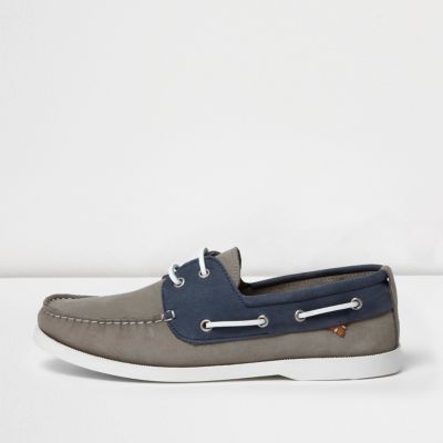 Grey and blue boat shoes